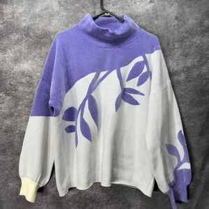 Marla Wynne Collection Softknit Chenille Jacquard Sweater Womens XL Purple Leaf
